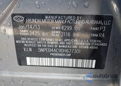 2013 Hyundai Sonata Gls из США, поврежденный, VIN 5NPEB4AC9DH677301